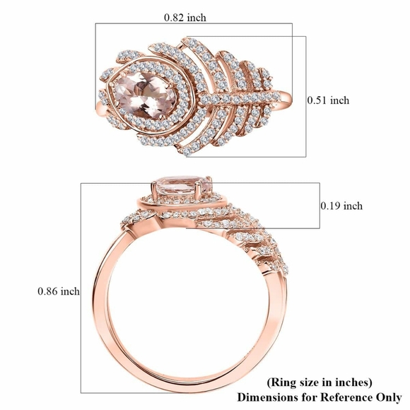 NWT Pink Morganite and Moissanite 1.30 ctw Peacock Feather Ring Size 9 - Picture 7 of 7